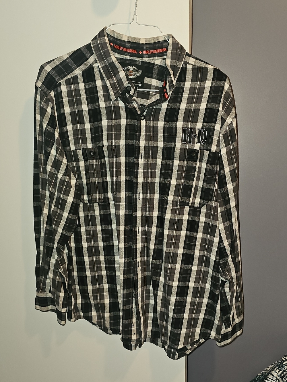 Harley-Davidson Black & White Plaid Long-Sleeve Button-Down Shirt